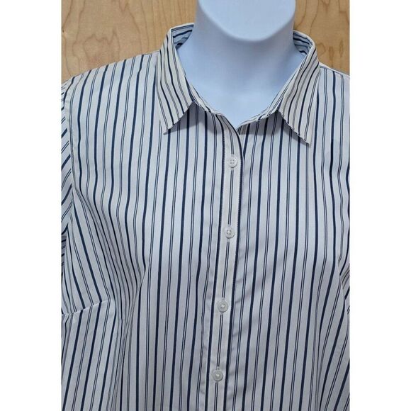 Lands End Button-Down Shirt 18W No Iron Supima Striped Blue & White Long Sleeve - Picture 3 of 9